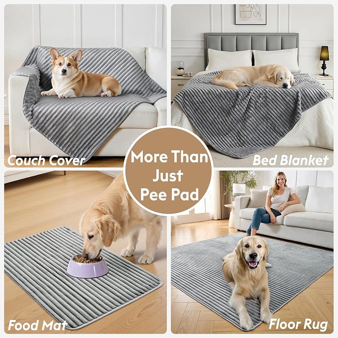 FunFurry Flannel Washable Pee Pad for Dogs - 2 Pack Reusable Dog Pee Pads Extra Large, Fast Absorb Pet Playpen Mat with Non-Slip Back, Waterproof Puppy Training Pad. (Light Grey, 36" X 48")