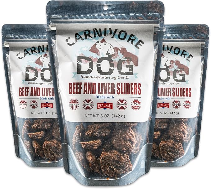 Carnivore Dog Treats, Human Grade, Grass-fed and Finished Beef Made with Redmond Real Salt, No Additives - Healthy, Chewy, Training Snacks or Treats for All Breeds, Beef Liver Slider, Pack of 3