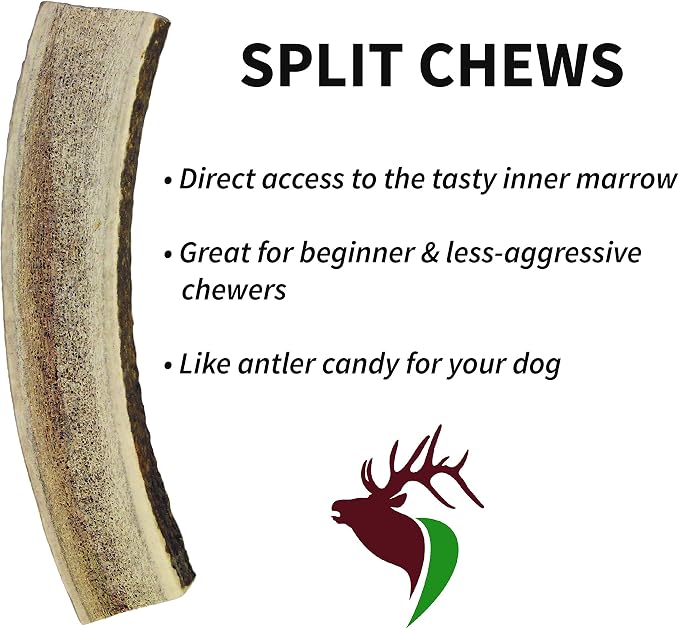 Elkhorn Premium Chews - Medium Split Twin Pack (for 20-40 lb Dogs and Puppies) Premium Grade Elk Antlers for Dogs (2 Pieces) Sourced in the USA