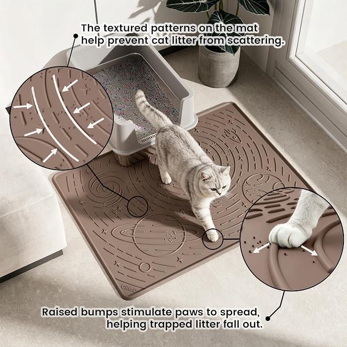 OHMO Cat Litter Mat Large Litter Box Mat, 31.5x23.6 Beige, Premium BPA-Free Silicone Rubber Kitty Litter Mat for Litter Box, High Edge Scatter Control Non-Slip Waterproof Litter Trapping Mat