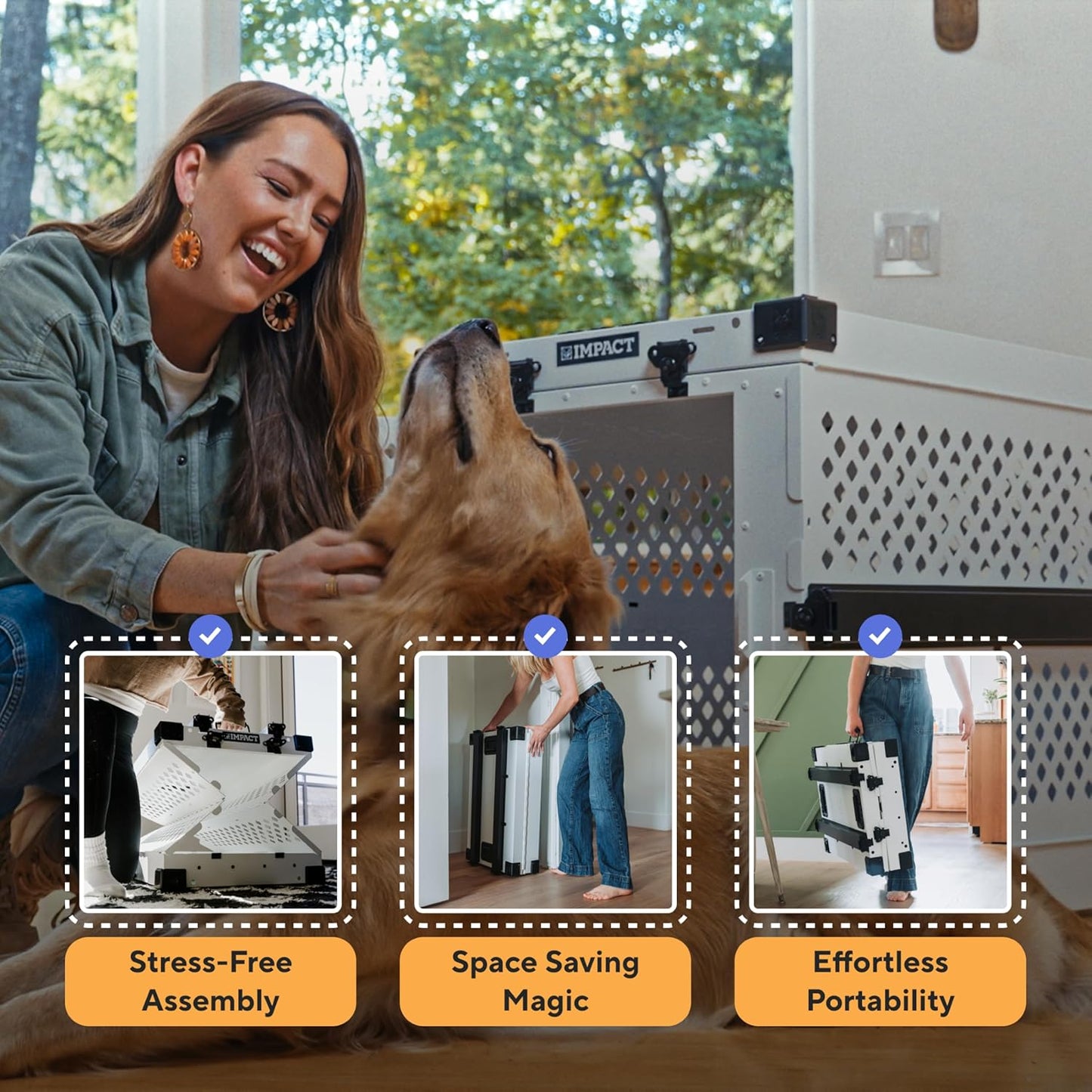 Impact Collapsible Dog Crate - Foldable Hard Crate for Medium Dogs - Heavy Duty Travel Kennel with Powder-Coated Aluminum - Quick Setup for Indoor & Outdoor (Black, 30" (30.5" L x 20.5" W x 26" H))