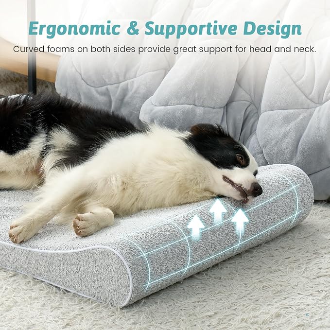 COZY KISS Orthopedic Dog Bed for Large Dogs up to 90 lbs - Removable Cover with Waterproof Lining & Non-Skid Bottom, Cotton-Polyester Blend Boat-Shaped Lounger Mattress, L(45x30x6in), Light Gray