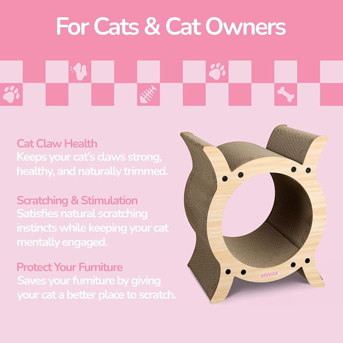 Nyan 16.5" Modern Cardboard Tunnel Cat Scratcher House with Catnip, Corrugated Indoor Cat Hideaway Den, Oak Wood Pattern Scratching Surface for All Cats CSR1007I