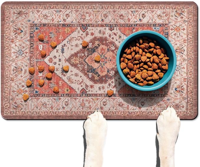 Absorbent Pet Dog Bowl Mat for Food and Water, Pet Cat Food Feeding Mat with Non Slip Rubber Backing, Dog Food Mats for Floors Waterproof, 12"x20"