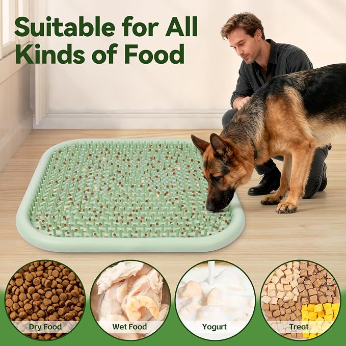 Snuffle Mat for Dogs, 23.6" x 23.6" Silicone Dog Feeding Mat Sniffing Interactive Feeding Game Encourages Natural Foraging Slow Feeder for Small/Medium/Large Dogs, Indoor & Outdoor (Green)