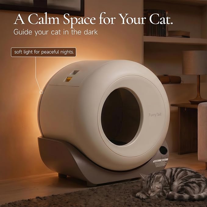 Furrytail Automatic Litter Box Self Cleaning, Kitty Litter Box, Smart Safety Sensors, Advanced Odor & Leak Control, Large Capacity for Multi Cat Homes, with App Control & 40 Trash Bags, Gray