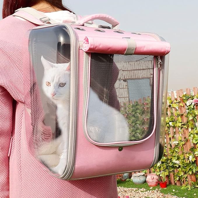 OLOTU Pet Backpack Outdoor Use Cat Backpack, Ventilated Breathable Mesh Expandable Cat Backpack Carrier, Cat Carrier for Traveling Hiking Spacious