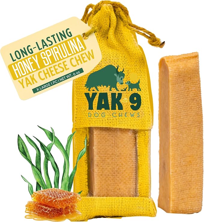 Yak9 Himalayan Yak Cheese Dog Chew, Honey & Spirulina | High Protein Treats, High Fiber, Rawhide Free, Long Lasting Treats | Extra Large Flavored Yak Chew, 1 PC
