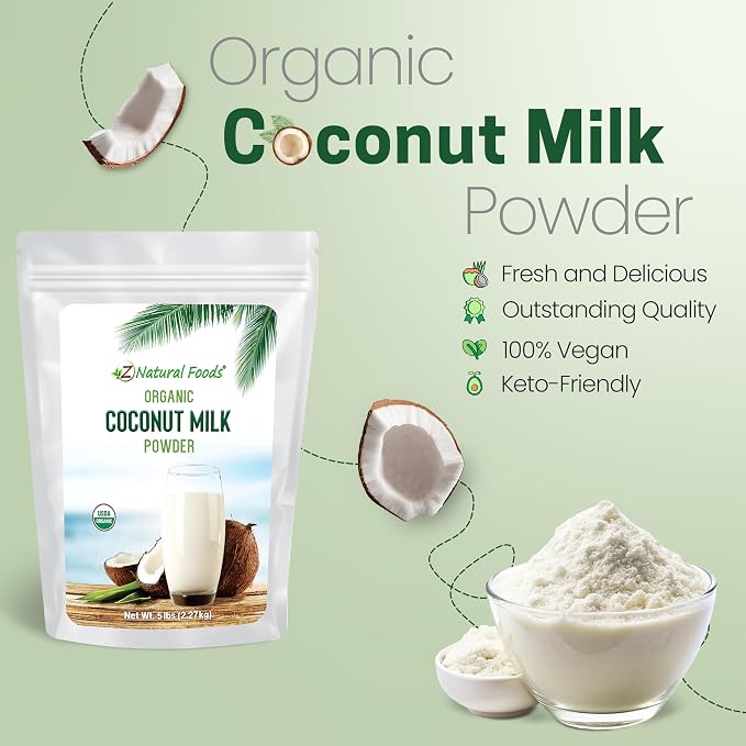 Z Natural Foods Organic Coconut Milk Powder - All-Natural Vegan Dairy-Free Alternative with MCTs - Unsweetened Coconut Creamer for Coffee & Smoothies - Gluten-Free, Non-GMO, 5 lbs