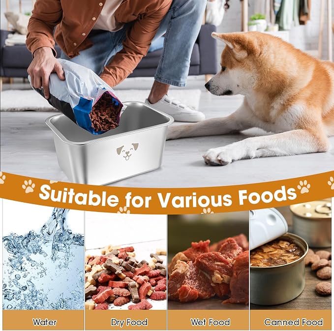 Sweetude 4 Pcs Stainless Steel Dog Bowls Bulk High Capacity Metal Dogs Food and Water Bowls for Large Dogs Pets(Silver,2.64 Gallon)
