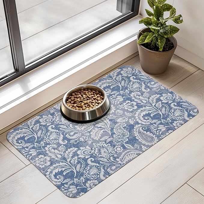 Dog Food Mat for Floors Waterproof Quick Dry Pet Placemat Cat Feeding Bowls Mats for Food and Water, Eco-Friendly Dog Accessories Diatomite Pets Supplies 12" X 20"