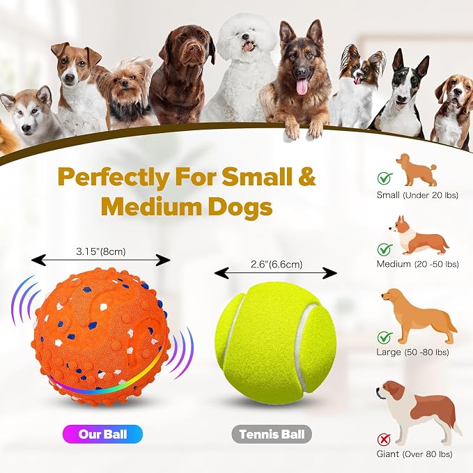 Interactive Dog Toys Ball, Self-Rolling & Bouncing Ball with RGB Colorful Lights to Keep Them Busy, 3-in-1 Interactive Mode, E-TPU Material, Type-C Charging, Moving Dog Toy for Dogs Puppies (Orange)