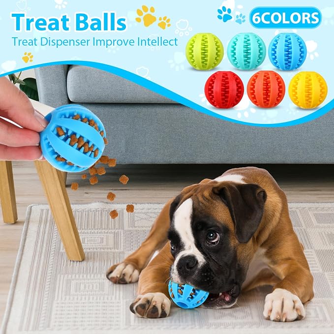 Skylety 30 Pcs Puppy Teething Toys for Small Medium Breed Includes 2.5 Inch Tennis Balls Squeaky Rubber Chew Toys and Treat Balls for Dogs Teething and Intellect Training