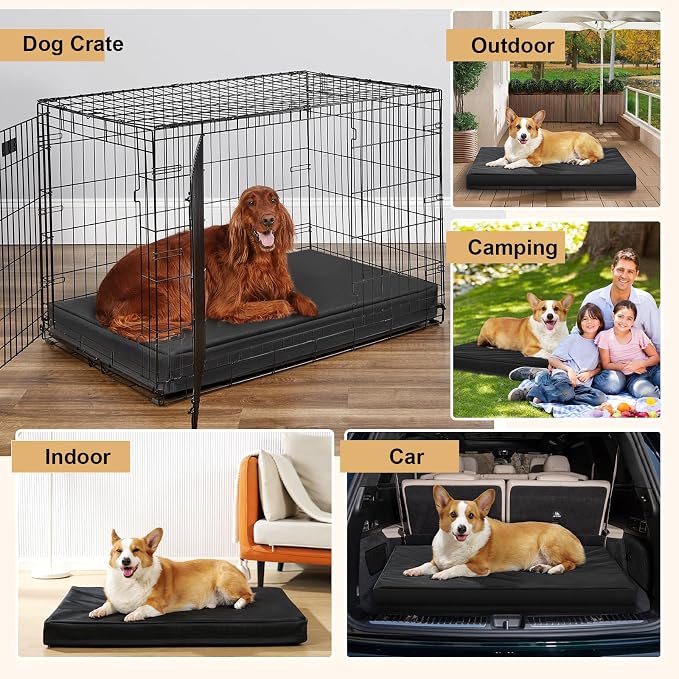 Indestructible Dog Beds for Large Dogs, Orthopedic Memory Foam Pet Bed with Oxford Fabric, Waterproof Outdoor Dog Bed for Kennel with Washable Cover and Non-Slip Bottom, 41''x27'', Black