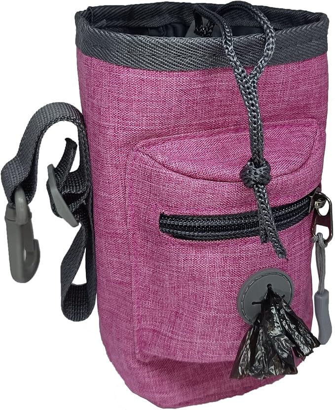 Portable Dog Treat Pouch Dog Training Treat Pouch Dog Training Treat Bag Pet Trainer Waist Bag Built-in Poop Bag Dispenser Dog Walking Bag Pet Outdoor Travel Bag Feeding Bag For Kitten Puppy (Pink)