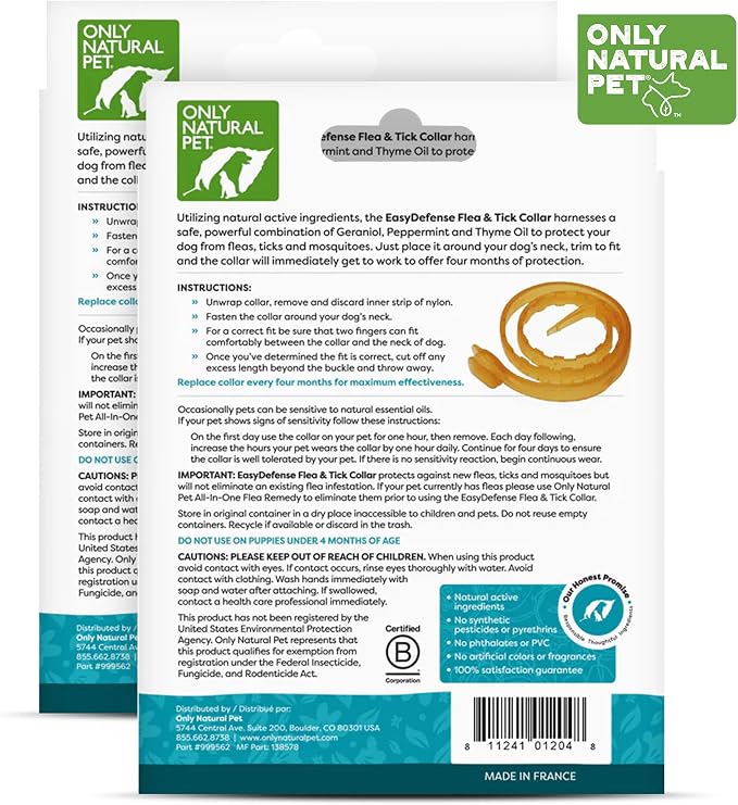 Only Natural Pet EasyDefense Non-Toxic Flea & Tick Collar for Dogs (2 Pack)