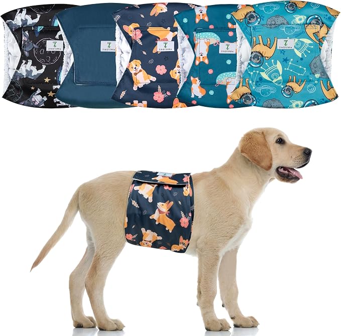 5 Pack Dog Diapers Male,Reusable Leakproof Pet Soft Dog Belly Band Wraps,High Absorbency Male Dog Diaper,Wider Washable Belly Band for Doggy Incontinence and Puppy Training