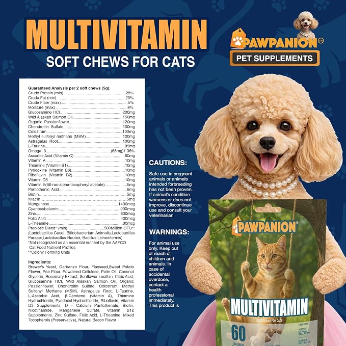 Multivitamin Soft Chews for Cats Full Body Support 60 Count