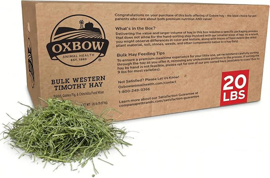 Oxbow Timothy Hay, Rabbit & Guinea Pig Hay, High Fiber for Digestive Health, Grown in The USA, Veterinarian Recommended Small Pet Supplies, Bulk Food for Rabbits, Guinea Pigs, & Chinchillas, 20 lbs