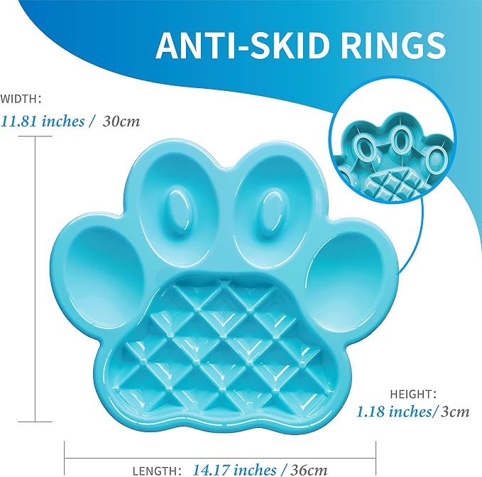 PetDreamHouse PAW Feeder Interactive Bowl for Dogs, Puppies or Cats Plate Food Treats Controls Fast Eating Anti Bloating - Blue