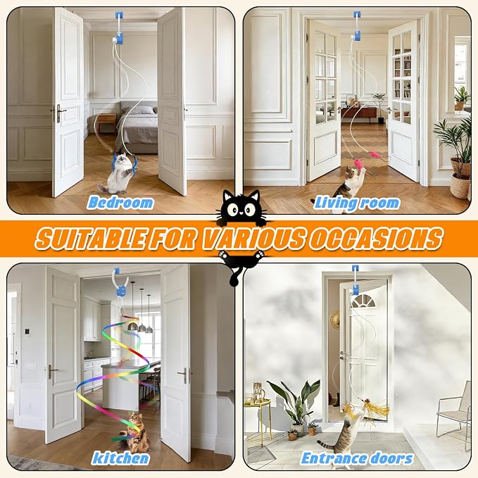 Automatic Interactive Cat Toy Rechargeable, Hanging Cat Toy, Cat Door Toy, Cat Enrichment Toys for Indoor Cats & Kitten, Doorway Electric Cat Teaser for Exercise, Boredom Relief & Fun Games