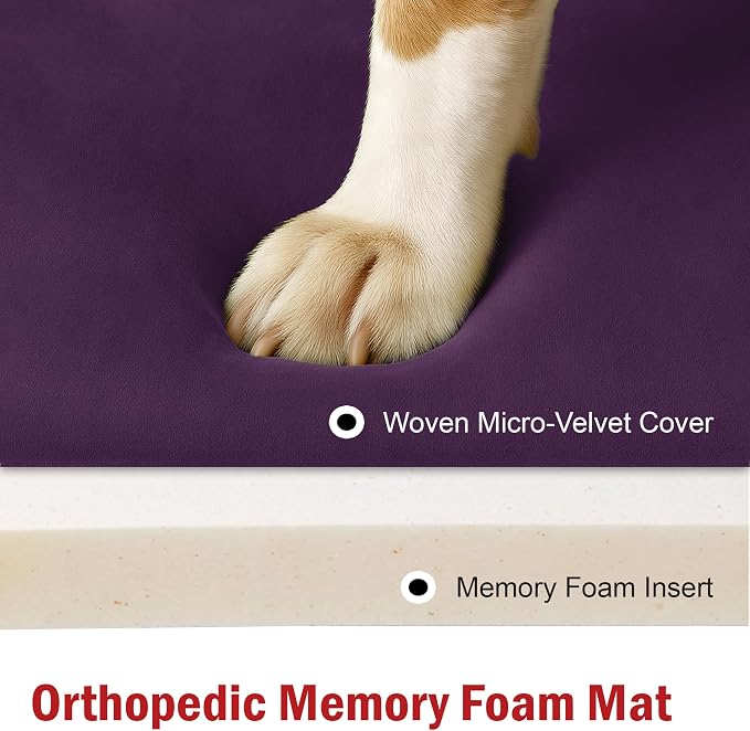 Majestic Pet Orthopedic Memory Foam Dog Crate Mat - Plush Pet Bed Pad for Crates & Kennels | USA Crafted | 24"x18" Villa Aubergine