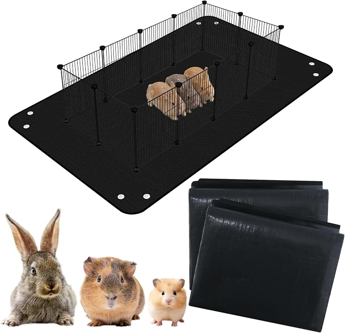 Waterproof Pet Playpen Mats for Bunny, 2 Packs Plastic Floor Mat 59 x 39 in, Reusable Black Cage Liner for Hamsters, Ferrets, Guinea Pig, Rabbits and Other Small Animals