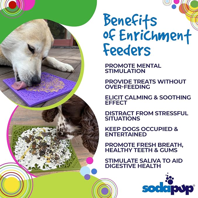 SodaPup Purple Bones & Green Jigsaw eMat Bundle – Durable Lick Mat Feeder Made in USA from Non-Toxic, Pet-Safe, Food Safe Rubber for Avoiding Overfeeding, Digestive Health, Calming, & More
