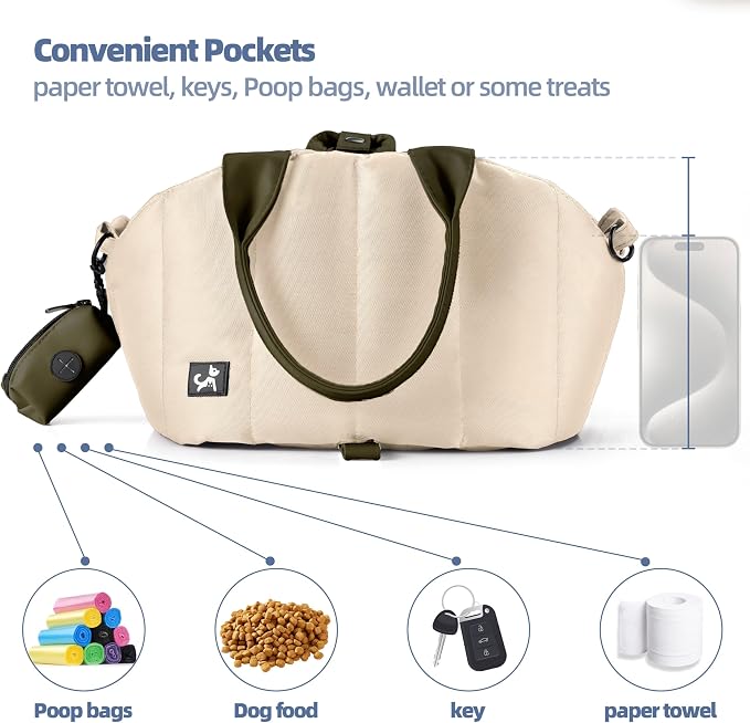 Sytopia Small Dog Carrier Purse, Portable Pet Carrier Tote Carrier with Pockets, Adjustable Safety Leash, Waterproof Dog Travel Bag, Travel Pets Purse up to 4 Lbs, Cream Beige