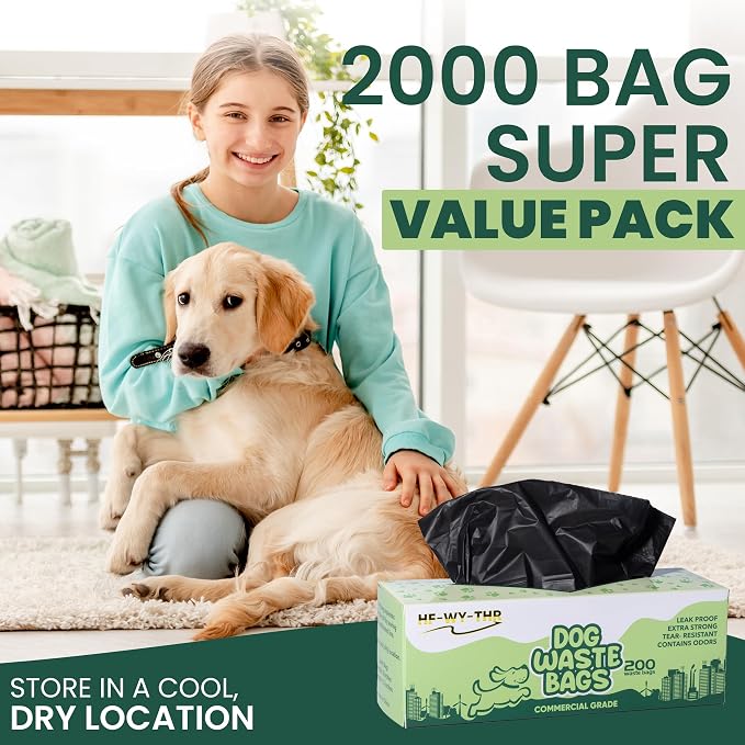 Dog Waste Bags 2000 Count - Thick, leakproof, tear-resistant replacement poop bags for outdoor dispensers