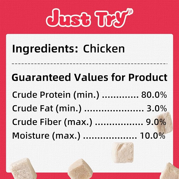 Just Try 1.1 LB Freeze Dried Chicken Cat & Dog Treats Food Topper Single Ingredient High Protein Grain Free Healthy Dog Training Treats - Large Size