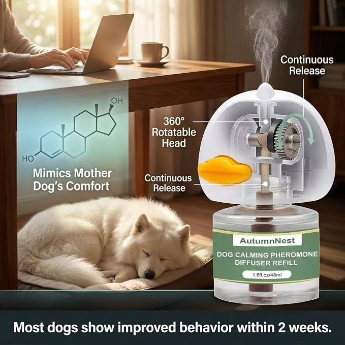 New Upgrade Dog Pheromone Calming Diffuser Kit, Calming Diffuser for Dog (2 Plug-Ins & 4 Refills) for Stress Support, Helps Reduce Barking & Aggression, 120-Day Supply (Non-Toxic, Safe & Inedible)
