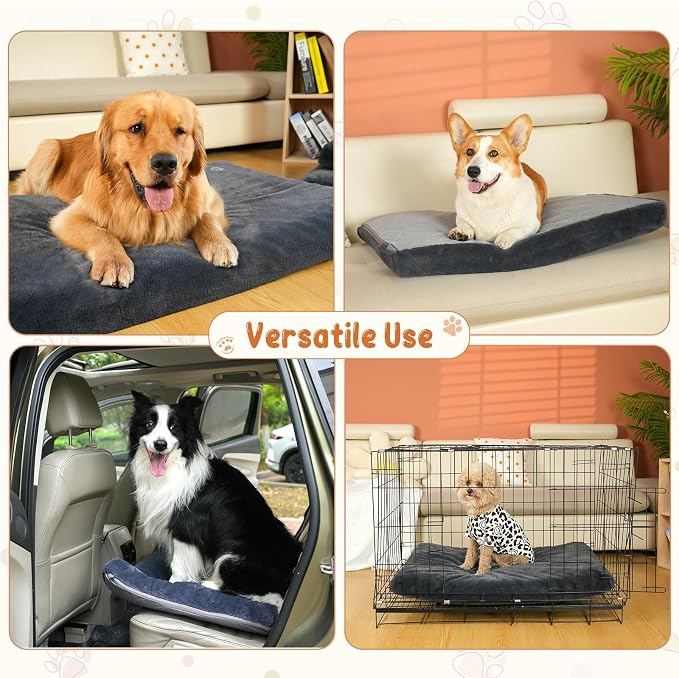 EMPSIGN Stylish Dog Bed Mat Dog Crate Pad Mattress Reversible (Cool & Warm), Water Proof Linings, Removable Machine Washable Cover, Firm Support Small to XX Large Dogs, Grey,XL(41''''*28''''*3'''')