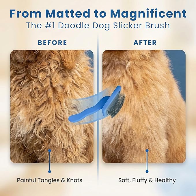 Slicker Brush for Dogs, Dog Grooming Supplies - Best Doodle & Poodle Brush for Haired Dogs - Goldendoodle Pin Detangler for Dematting (Large)