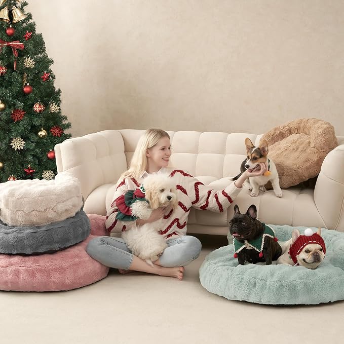 EHEYCIGA Soft Cat Couch Bed for Indoor Cats, Fluffy Small Dog Bed with Removable Washable Cover, Bolster Pet Sofa, Waterproof and Non-Slip, 23" x 23"x 7", Pink