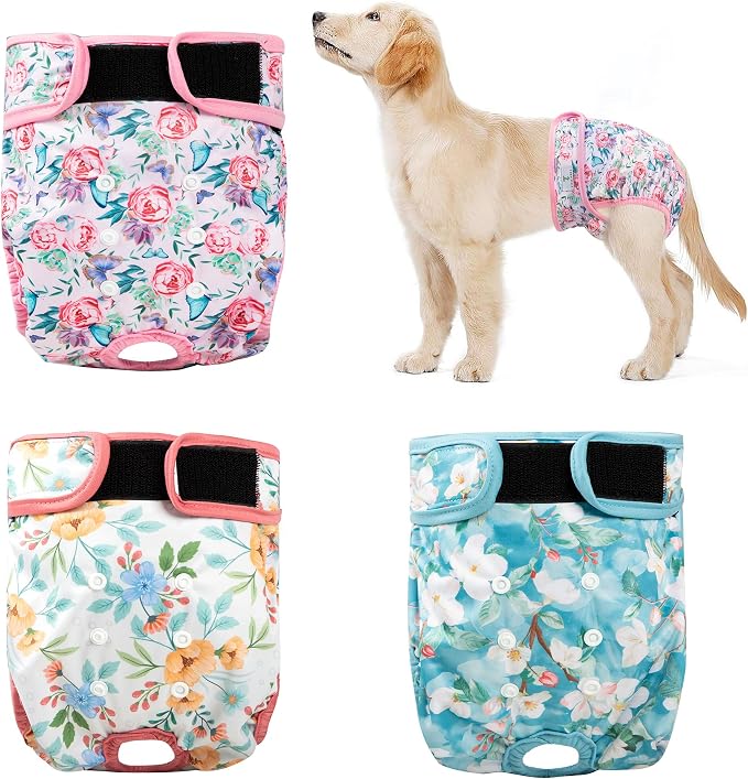3Pack Reusable Dog Diapers Female,Washable Diaper for Doggie,Highly Absorbent Dog Diaper,Adjustable Leakproof Puppy Girl Dog Diapers for Heat,Incontinence,Period Doggy Nappies M