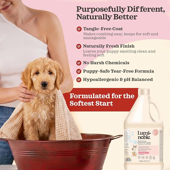 2in1 Hypoallergenic Dog Shampoo & Conditioner, Tearless Dog Wash for Puppies with Oatmeal & Collagen Formula, Itchy Skin Relief, White Musk Scent, Moisturizing & Skin Sensitive Friendly, 1 Gallon