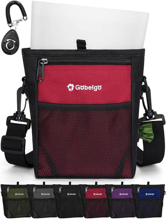 Gobeigo Dog Treat Pouch, Magnetic Closure & Sealable Silicone Bag Insert, 4-Cup Capacity – Belt Clip/Waist Belt/Crossbody Wear, Clicker Included – Great for Pet Training & Walking (Red)