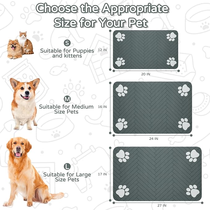 Pet Feeding Mat-Absorbent Dog Feeding Mat for Food and Water Bowl,No Stains Pet Placemat,Quick Drying Water Dispenser Mat for Dog and Cat,Easy to Clean Dog Accessories(M,Dark Gray)