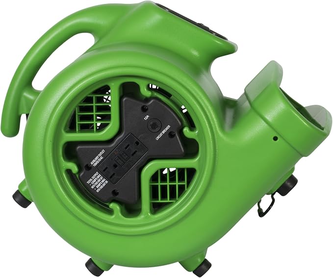XPOWER X-600A Pro 1/3 HP 2400 CFM Centrifugal Air Mover, Carpet Dryer, Floor Fan, Blower, Daisy Chain, for Water Damage Restoration, Janitorial, Plumbing, Home Use, Green
