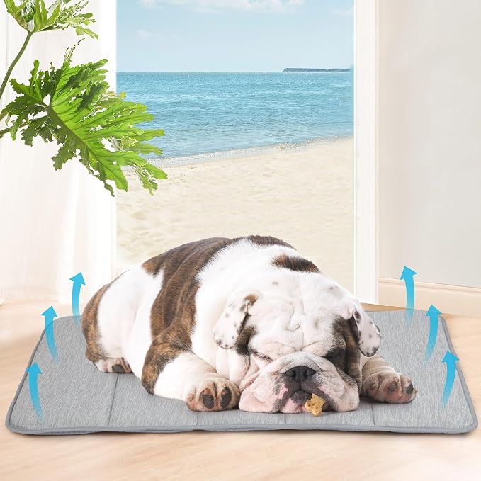 Dog Cooling Mat for Large Dogs – 30"x20" Orthopedic Memory Foam Pad for Summer, Hot Weather & Joint Relief | Washable, Non-Slip Crate Mat for Senior Dogs, Travel & Home (Grey)