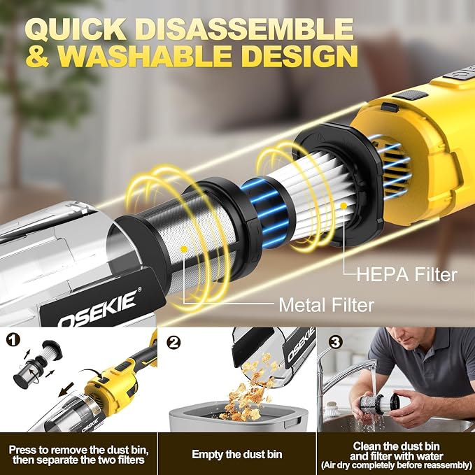 Cordless Handheld Vacuum Compatible with DeWalt 20V Max Battery (Battery NOT Included) 120W Brushless Portable Car Vacuum Cleaner with Washable HEPA Filter for Auto & Pet Hair