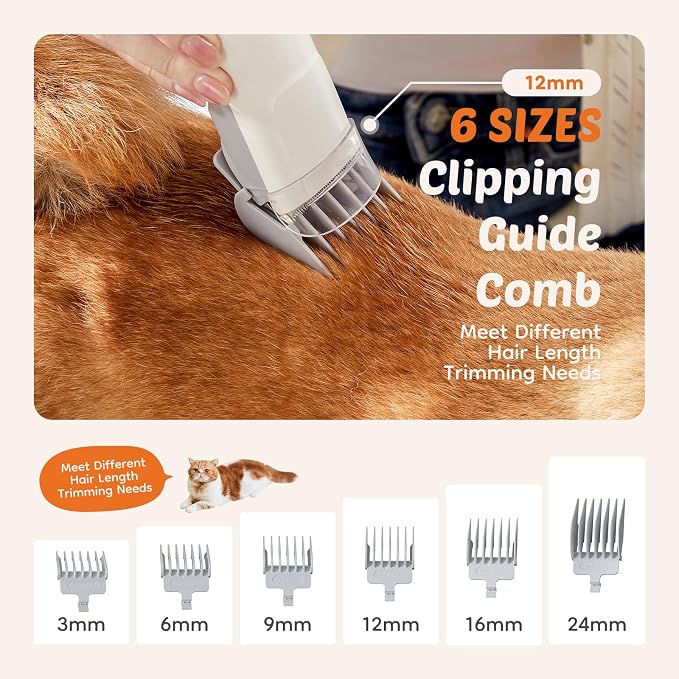 DUMOS Pet Grooming Vacuum Kit, 3 Adjustable Suction Modes Dog Hair Clipper, 5 Professional Grooming Tools with Low Noise Cat Hair Clippers, 2.5L, Ivory