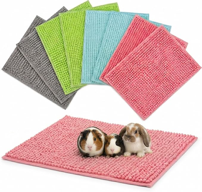 8 Pcs Guinea Pig Cage Liner, 16x12 Inch Washable Fleece Bedding Mats, Reusable Pee Pads for Small Animals, Rabbit Bunny Hamster Cage Accessories (Gray, Green, Pink, Blue)