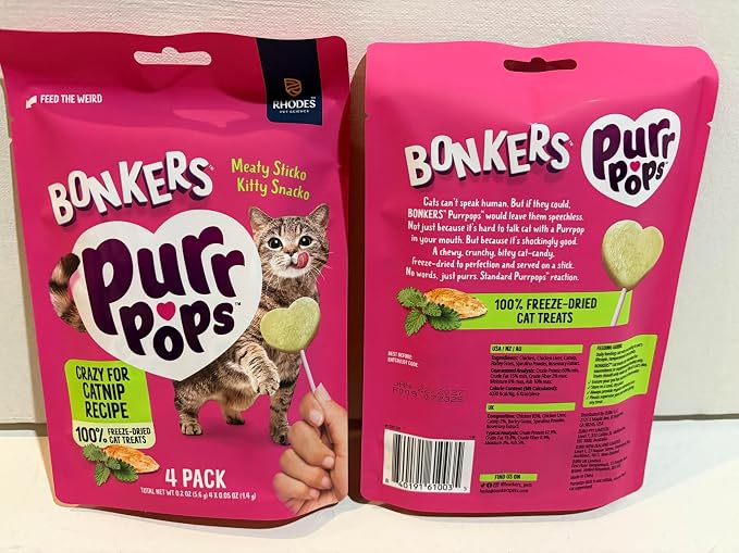 Bonkers Purr Pops Variety Pouch Bundle, 4-Count Each Flavor: Tip Top Tuna, Crazy for Catnip, Chicy Licks, and Lip Smackin' Salmon Combined with 4 Colorful Spring Toys
