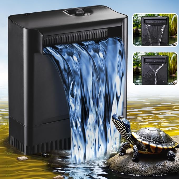 290GPH Turtle Tank Filter for 20-85 Gallon, Turtle Filter Low Water Level Available and Flow Adjustable, Turtle Water Filter for Shrimps Amphibians Turtle Tank Saltwater Freshwater Crystal Clear | Minimum water level required: 2.6 inches Power Adjustable
