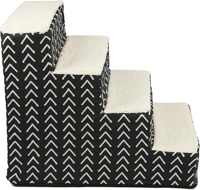Majestic Pet 4 Step Portable Dog Stairs for Small Dogs to get on Bed Supports 250 lbs or Less – Dog Steps for High Bed with Machine Washable Cover –Pet Stairs for Cats Boho Arrow Black