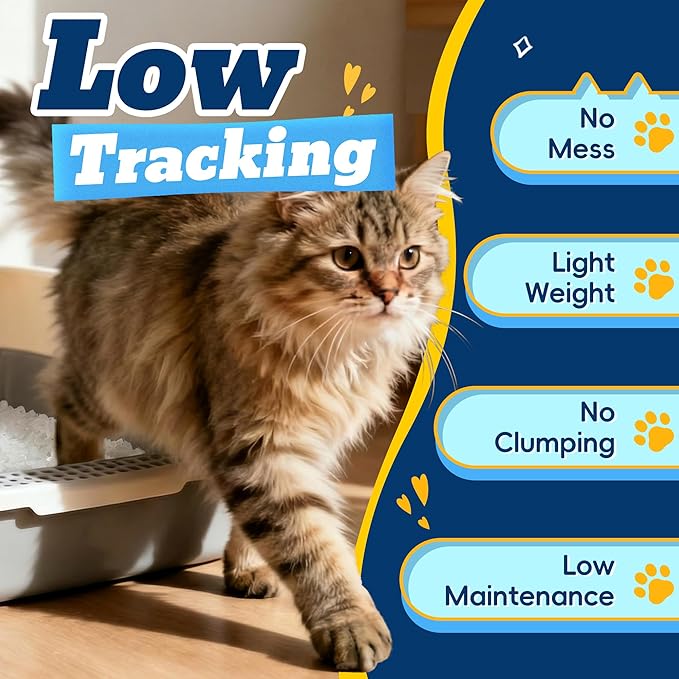 LMJP Crystal Cat Litter with Powerful Odor Control, Non-Clumping, Lasts Up to 4 Months, 17.2lb, Rapid Water Absorption, Unscented & Low Tracking Lightweight White Silica, 4 Pack of 4.3lb