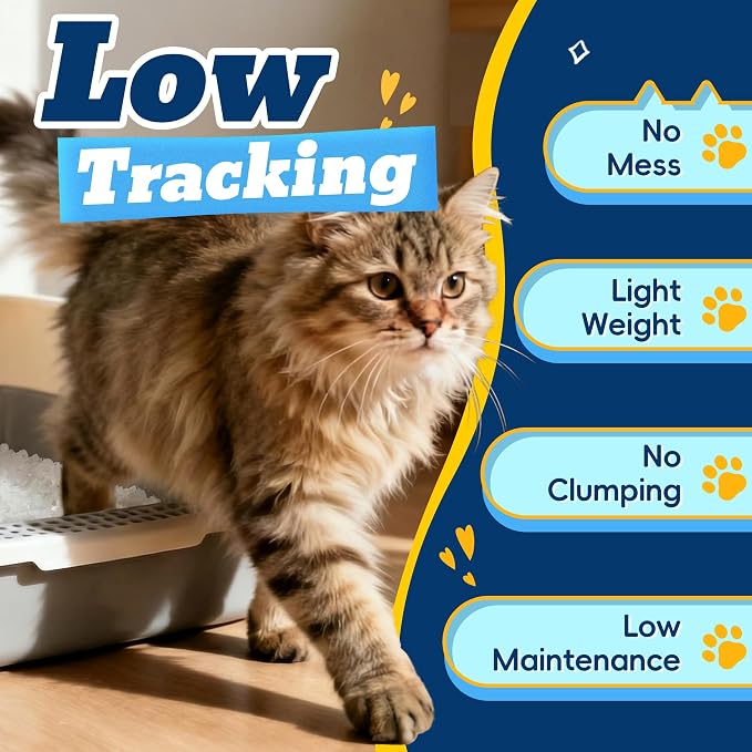 LMJP Crystal Cat Litter with Powerful Odor Control, Non-Clumping, Lasts Up to 2 Months, 8.6lb, Rapid Water Absorption, Unscented & Low Tracking Lightweight White Silica, 2 Pack of 4.3lb