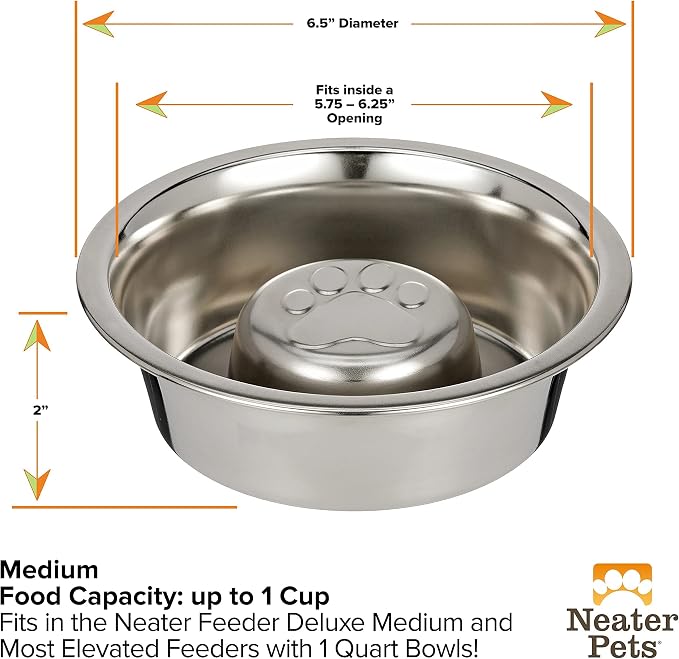 Neater Pets Neater Feeder Deluxe Mess-Proof Slow Feed Bowl & Water Bowl with Neater Mat Waterproof Silicone Mat - Protect Floors from Food & Water, Gunmetal